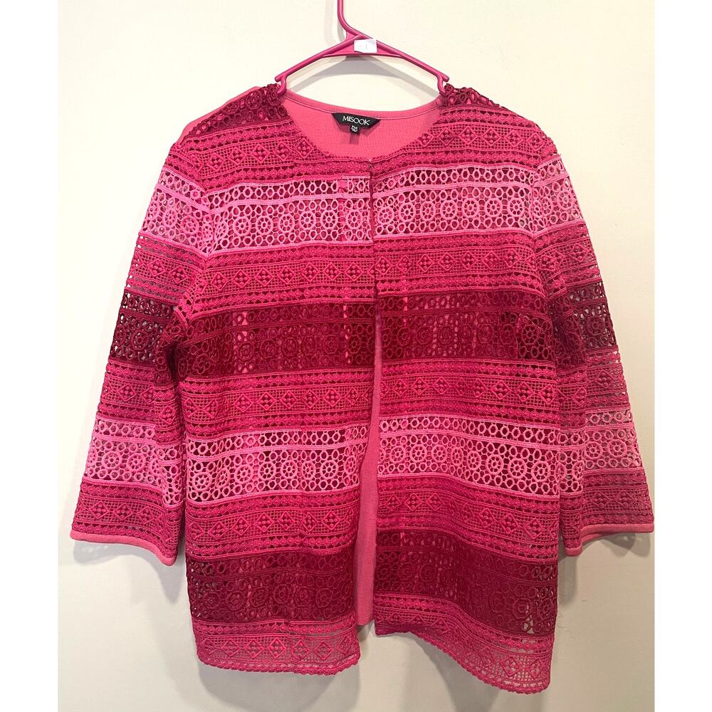 Misook Azalea Crochet Jacket Pink Ombre Open Front Spring Size PM